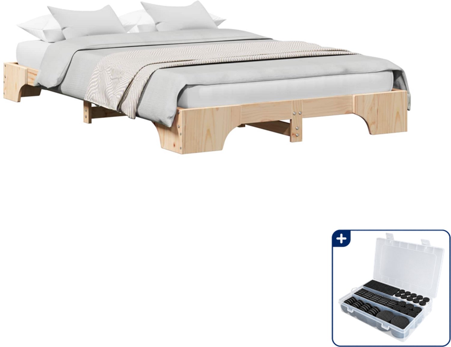 vidaXL bedframe - 135 x 190 cm - massief grenenhout - naturel - Inclusief antikrasvilt 177-delig Bruin