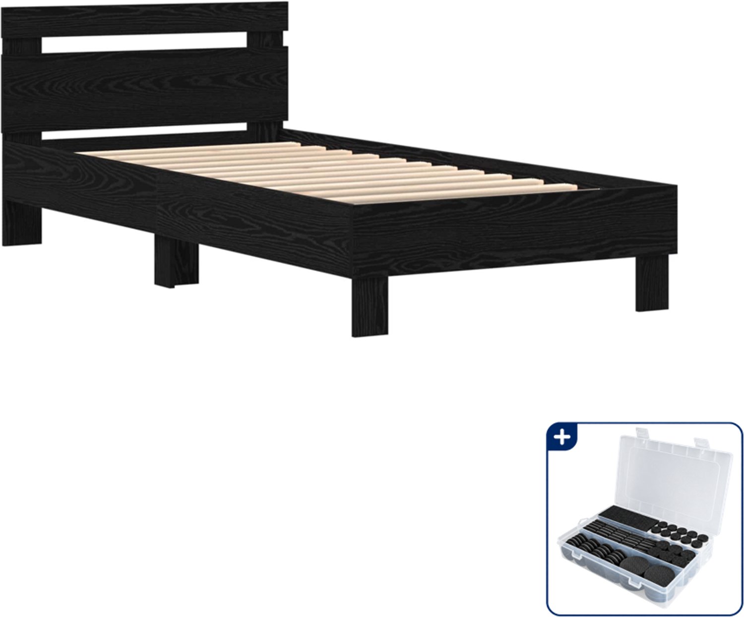 vidaXL Bedframe - 80 x 200 cm - bewerkt hout - zwart eiken - Inclusief antikrasvilt 177-delig