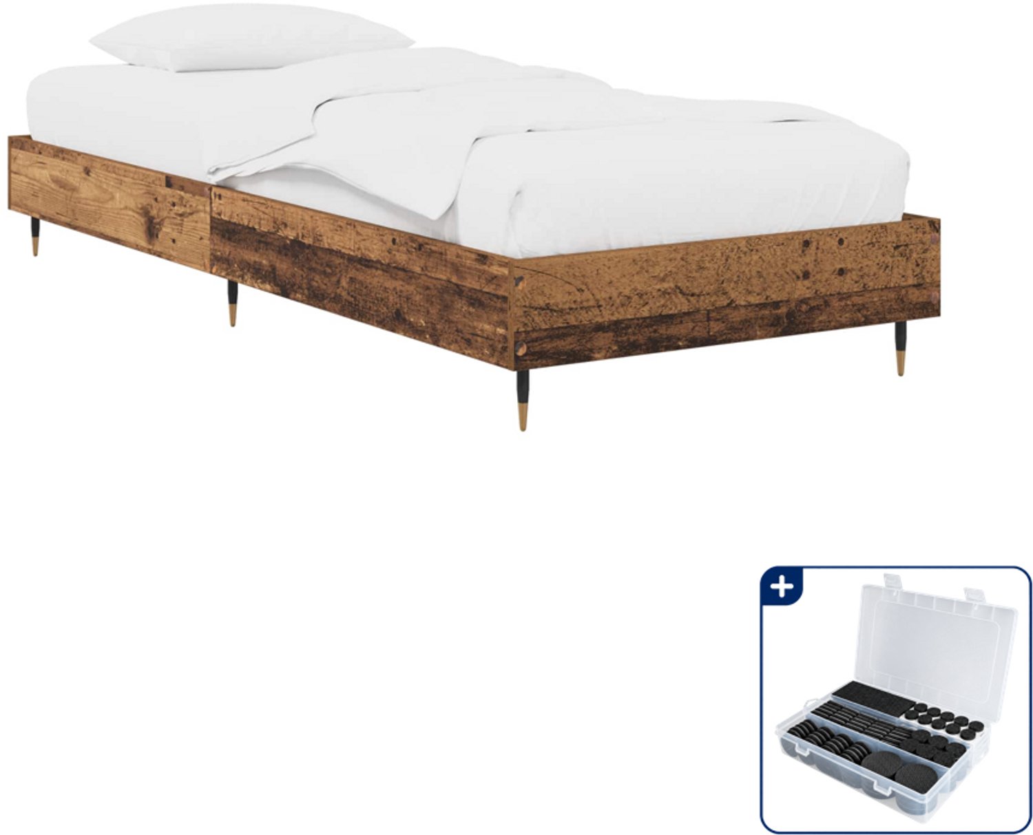 vidaXL bedframe - 80 x 200 cm - bewerkt hout - oud hout - Inclusief antikrasvilt 177-delig Bruin