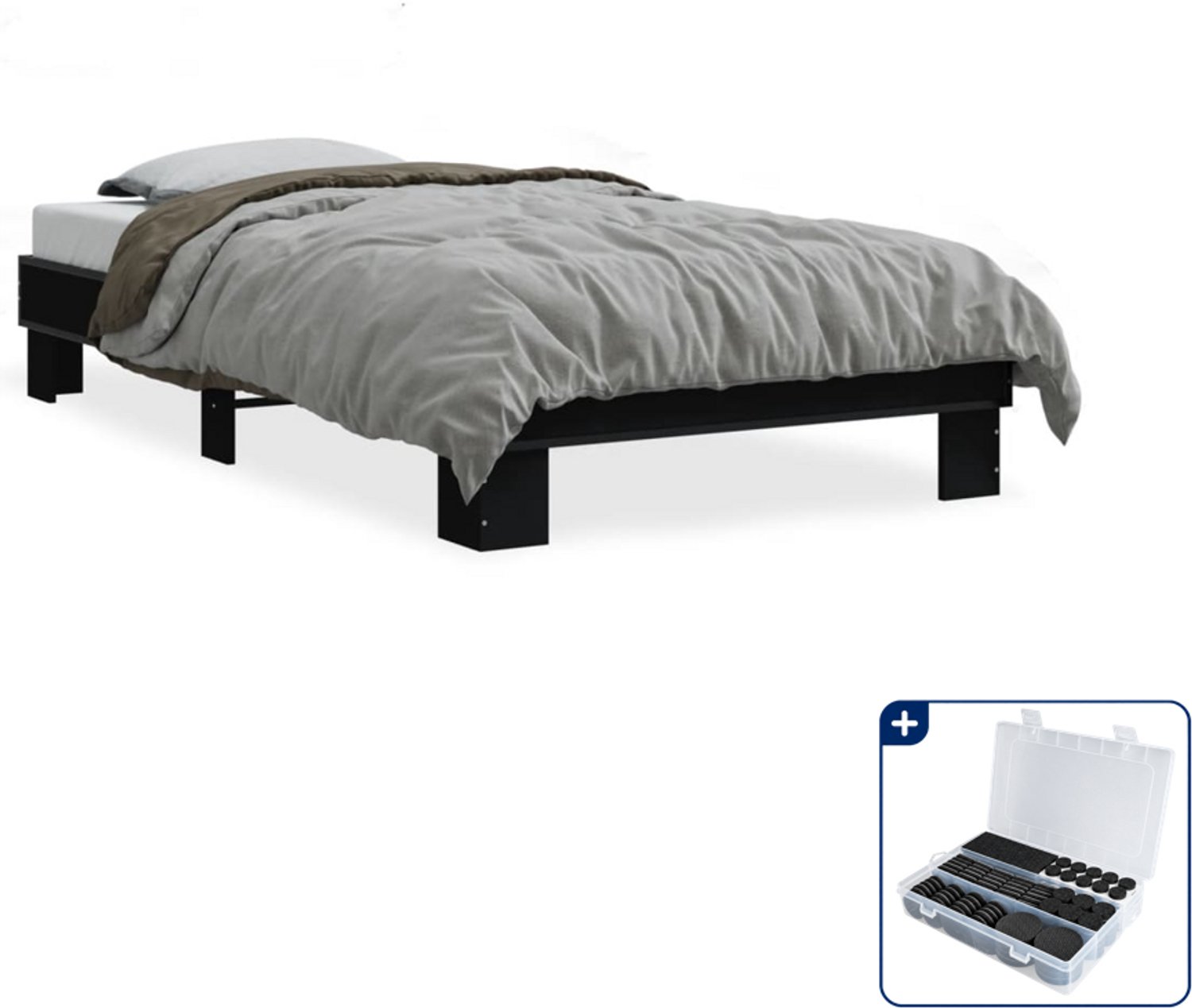 vidaXL bedframe - 90 x 200 cm - zwart - Inclusief antikrasvilt 177-delig