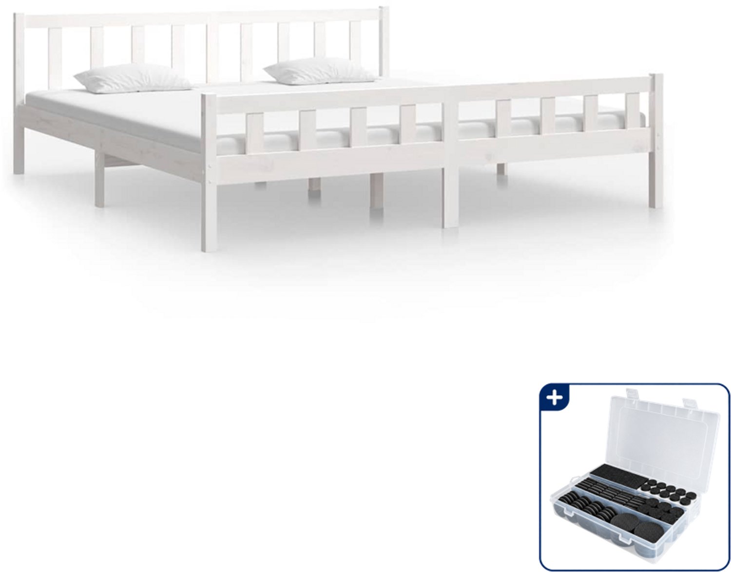 vidaXL bedframe - Queensize - 160 x 200 cm - wit - Inclusief antikrasvilt 177-delig
