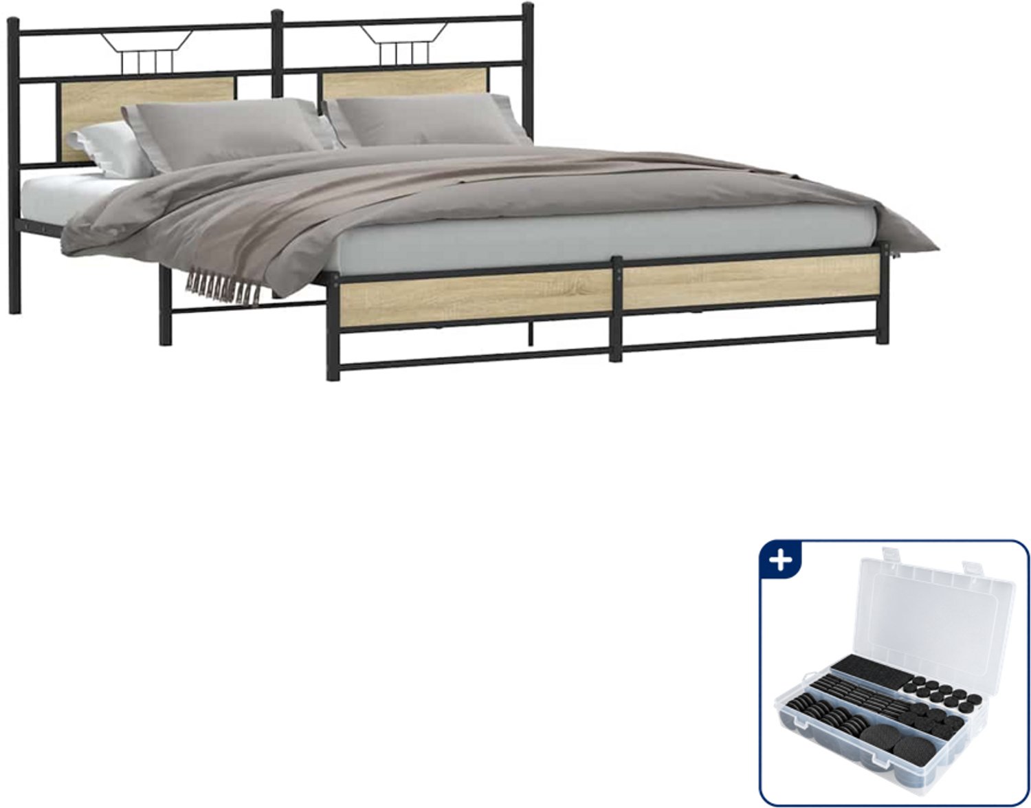 vidaXL bedframe - Queensize - 160 x 200 cm - sonoma eiken - Inclusief antikrasvilt 177-delig Bruin