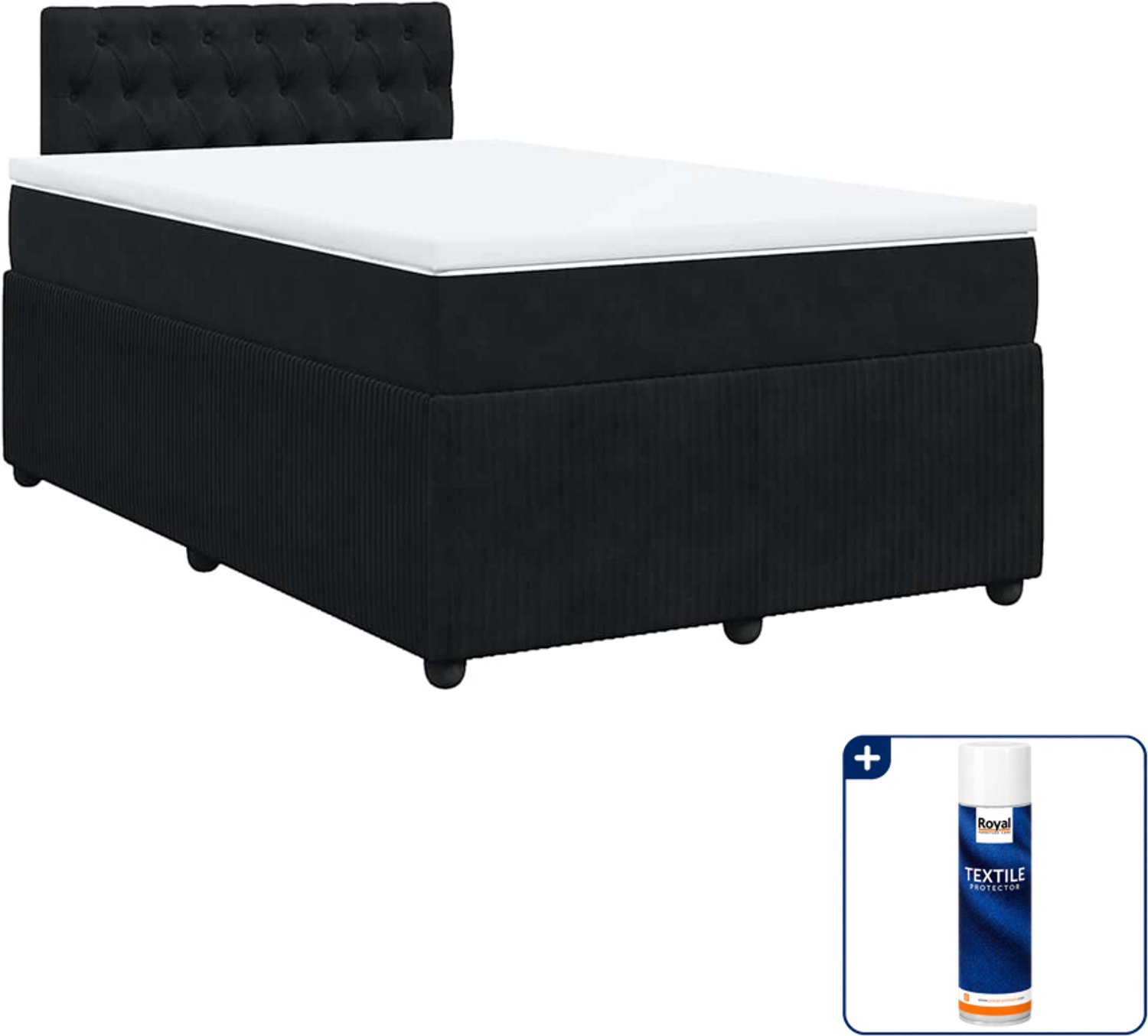 vidaXL boxspring met matras - 120 x 190 cm - fluweel - zwart - Inclusief textielbeschermer 500 ml