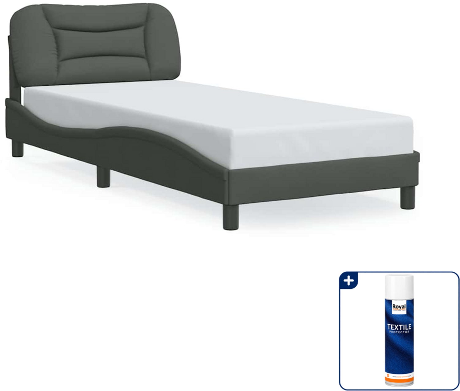 vidaXL bedframe Hvar - 90 x 200 cm - donkergrijs - Inclusief textielbeschermer 500 ml Zwart