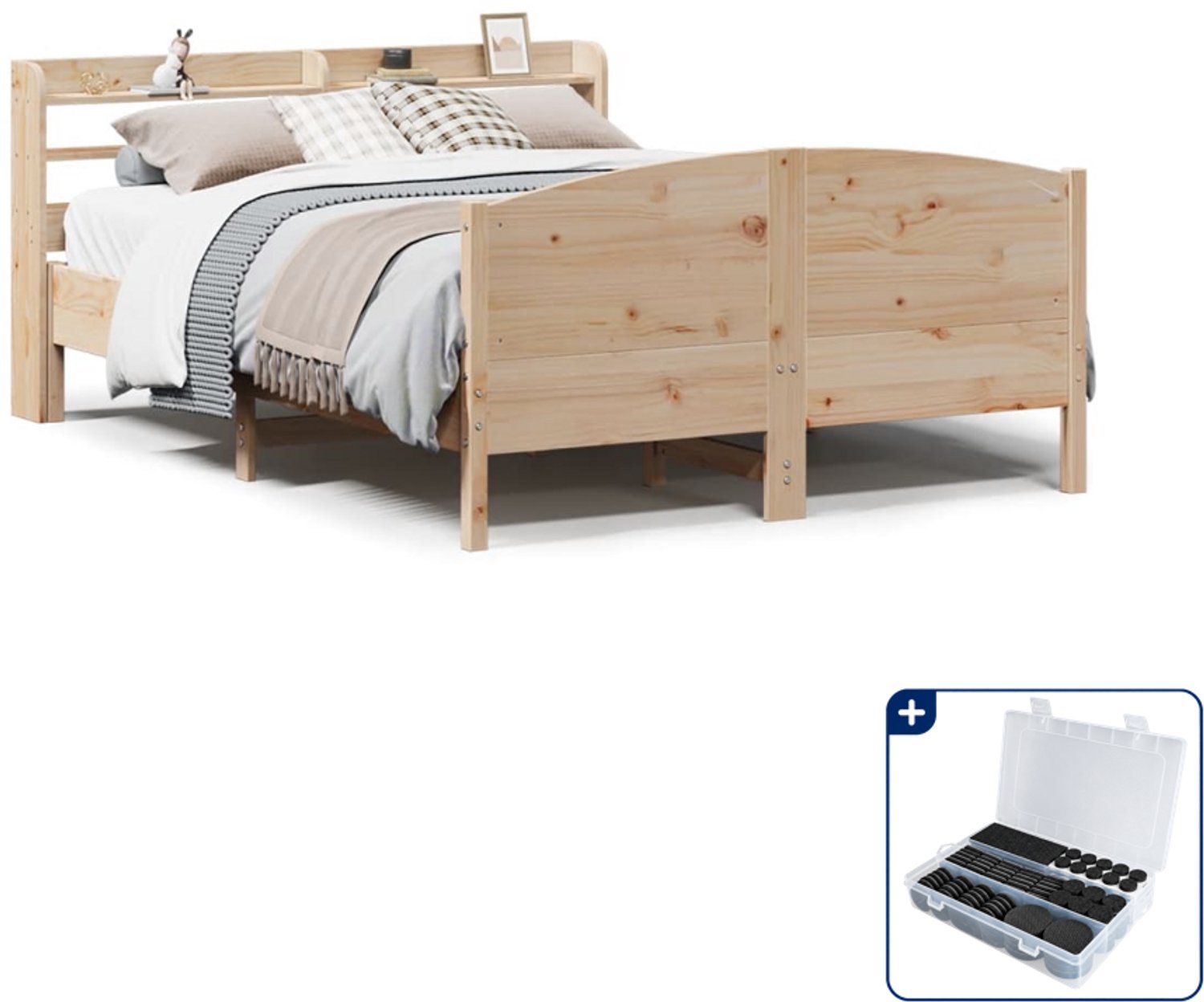 vidaXL bedframe - 150 x 200 cm - massief grenenhout - Inclusief antikrasvilt 177-delig Bruin