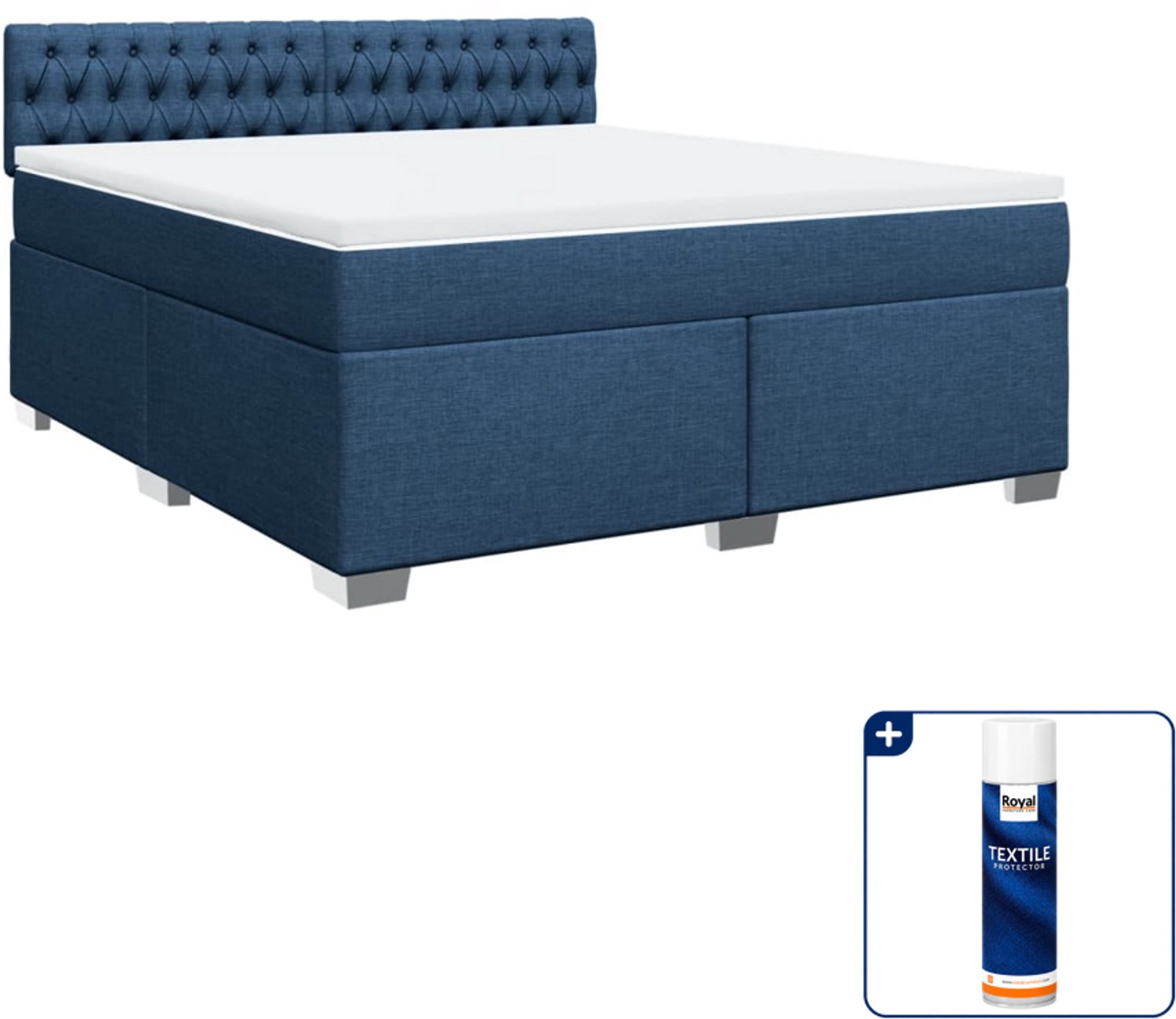 vidaXL Kingsize boxspring met matras - 180 x 200 cm - blauw - Inclusief textielbeschermer 500 ml