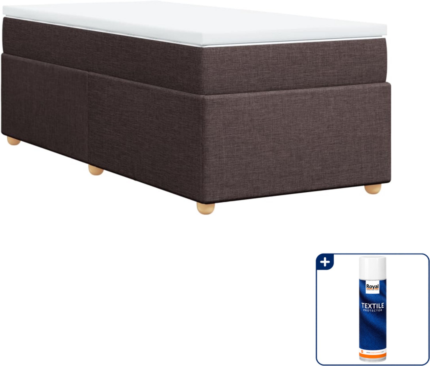 vidaXL boxspring met matras - 80 x 200 cm - stof - donkerbruin - Inclusief textielbeschermer 500 ml