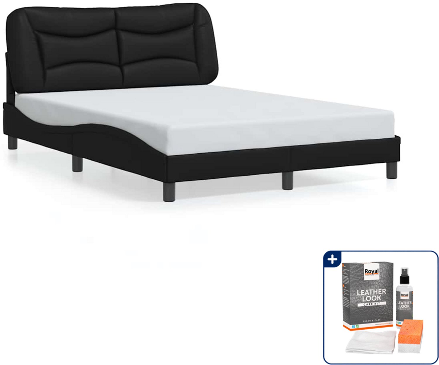 vidaXL Bedframe Hvar - 120 x 200 cm - zwart - Inclusief onderhoudsset voor kunstleer 150 ml