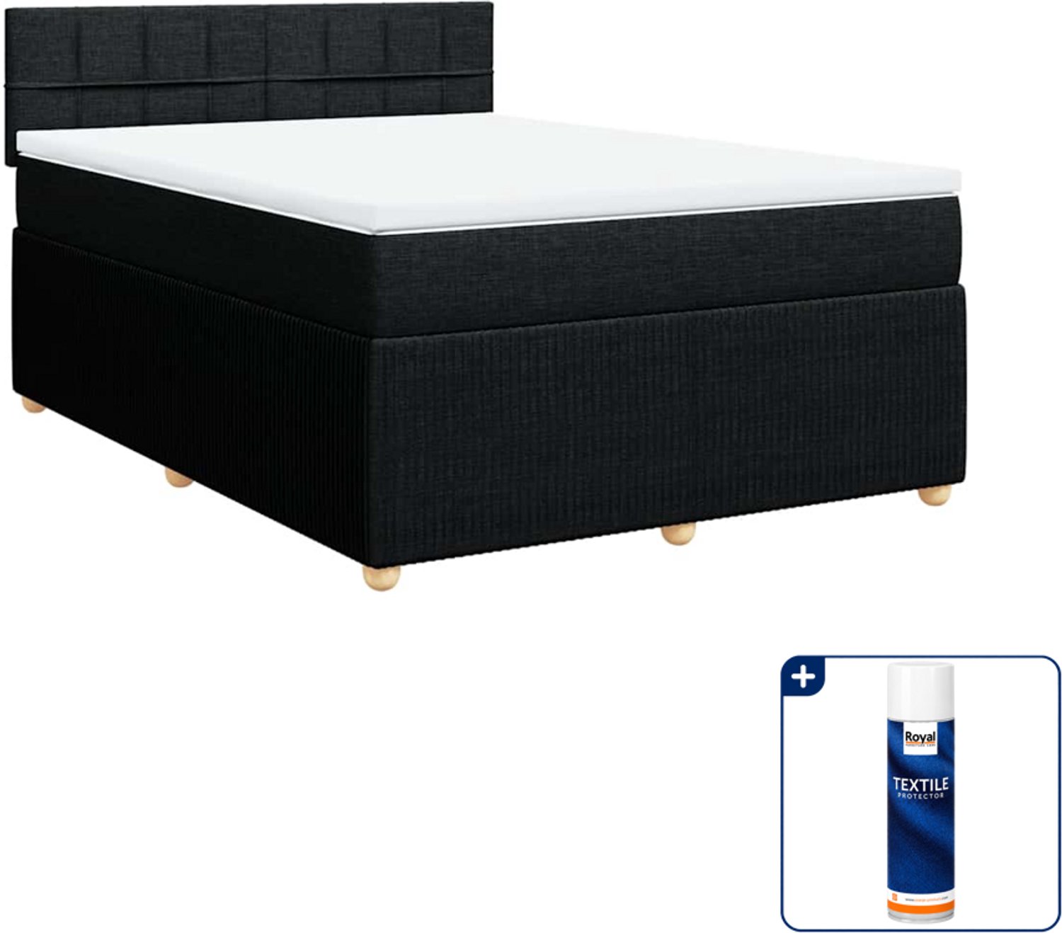 vidaXL boxspring met matras - 140 x 190 cm - stof - zwart - Inclusief textielbeschermer 500 ml