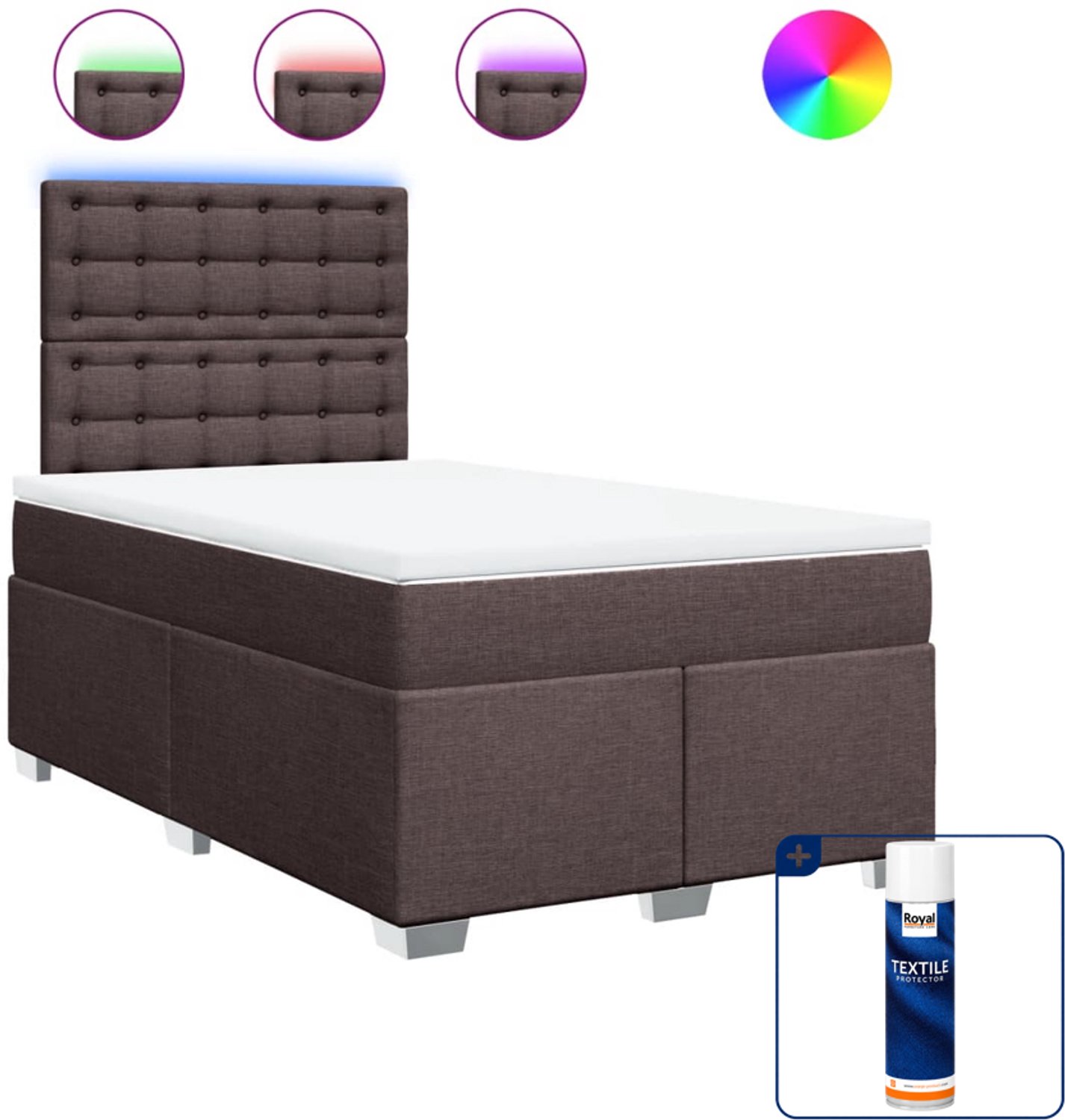 vidaXL boxspring met matras - 120 x 190 cm - stof - donkerbruin - Inclusief textielbeschermer 500 ml