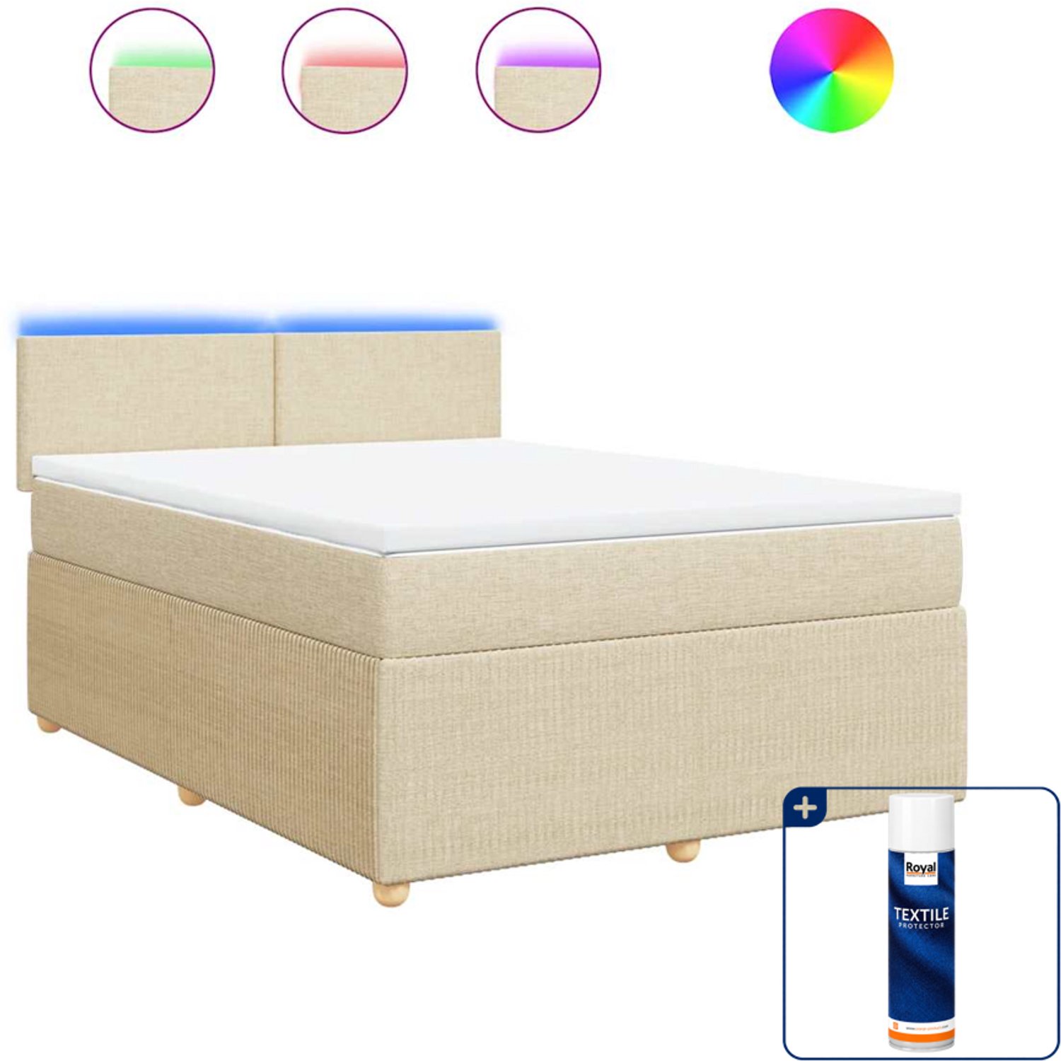vidaXL Boxspring met matras - 140 x 190 cm - stof - crème - Inclusief textielbeschermer 500 ml