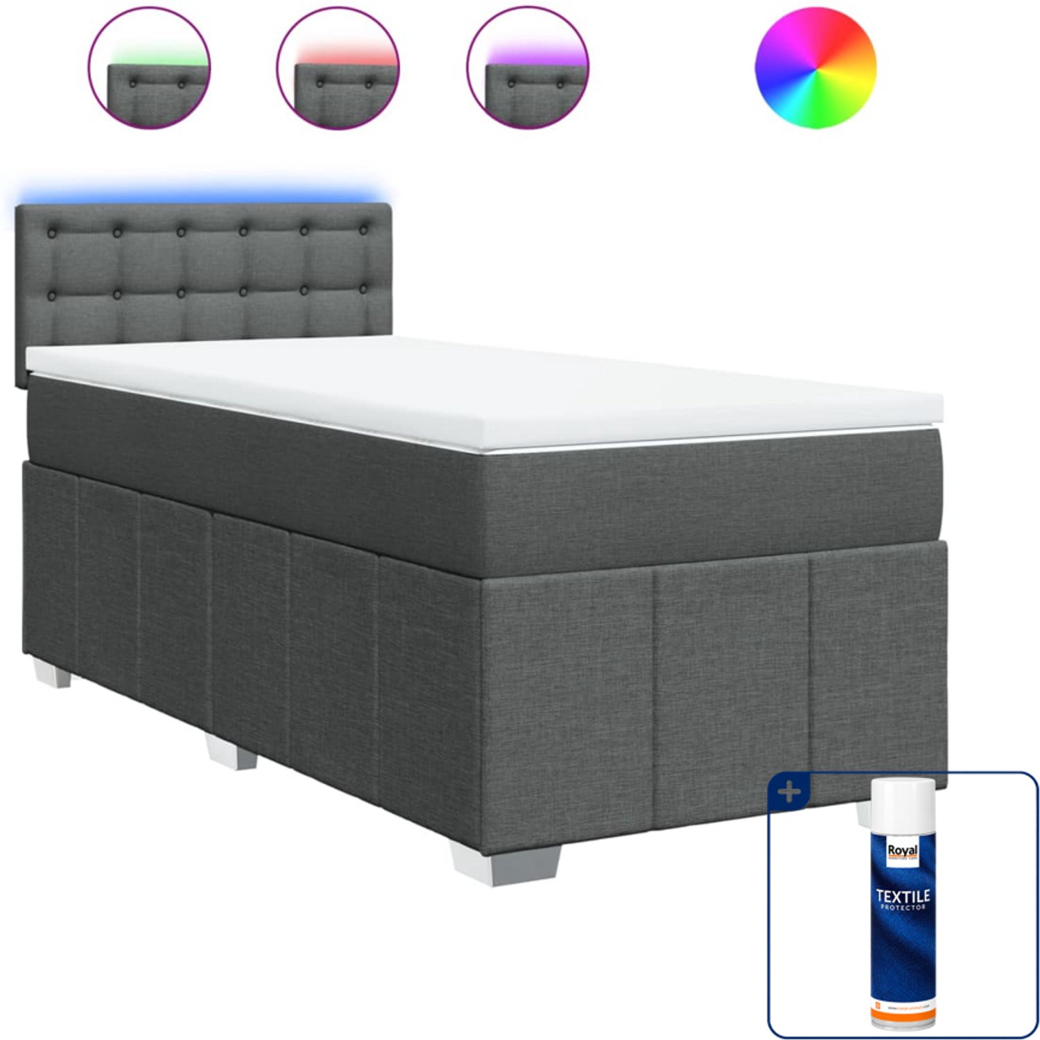 vidaXL boxspring met matras en LED - 90 x 190 cm - donkergrijs - Inclusief textielbeschermer 500 ml