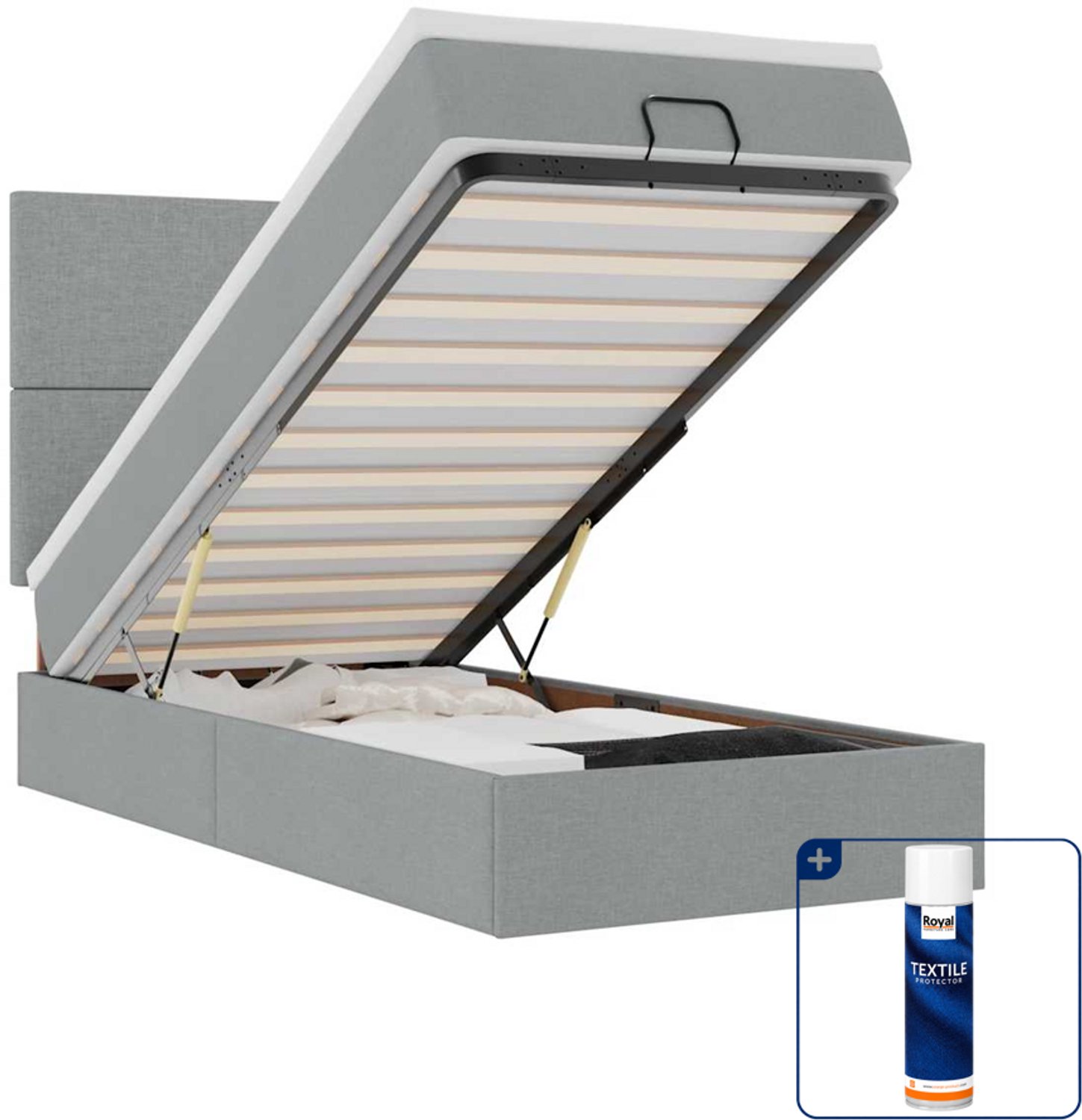 vidaXL ottoman bed met matras - 90 x 190 cm - stof - lichtgrijs - Inclusief textielbeschermer 500 ml Roze