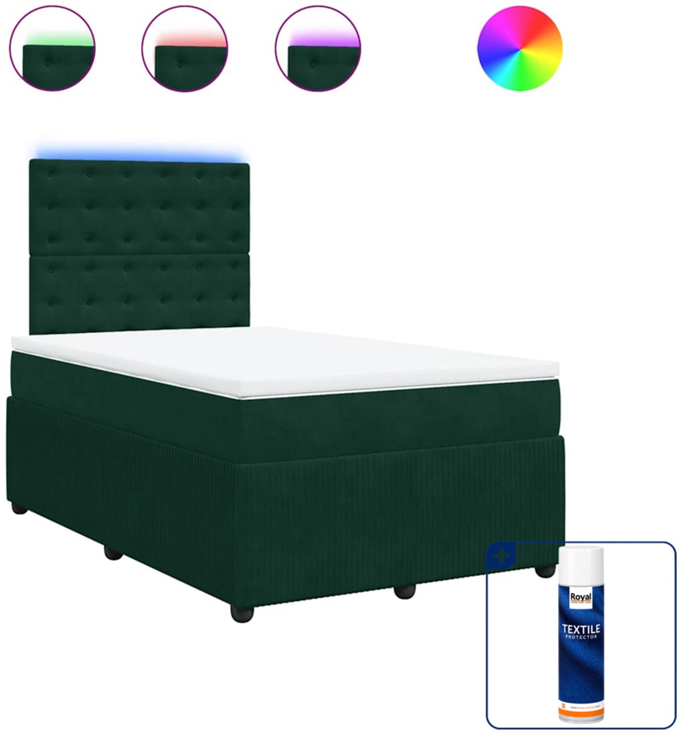vidaXL boxspring met matras - 120 x 190 cm - fluweel - donkergroen - Inclusief textielbeschermer 500 ml Bruin