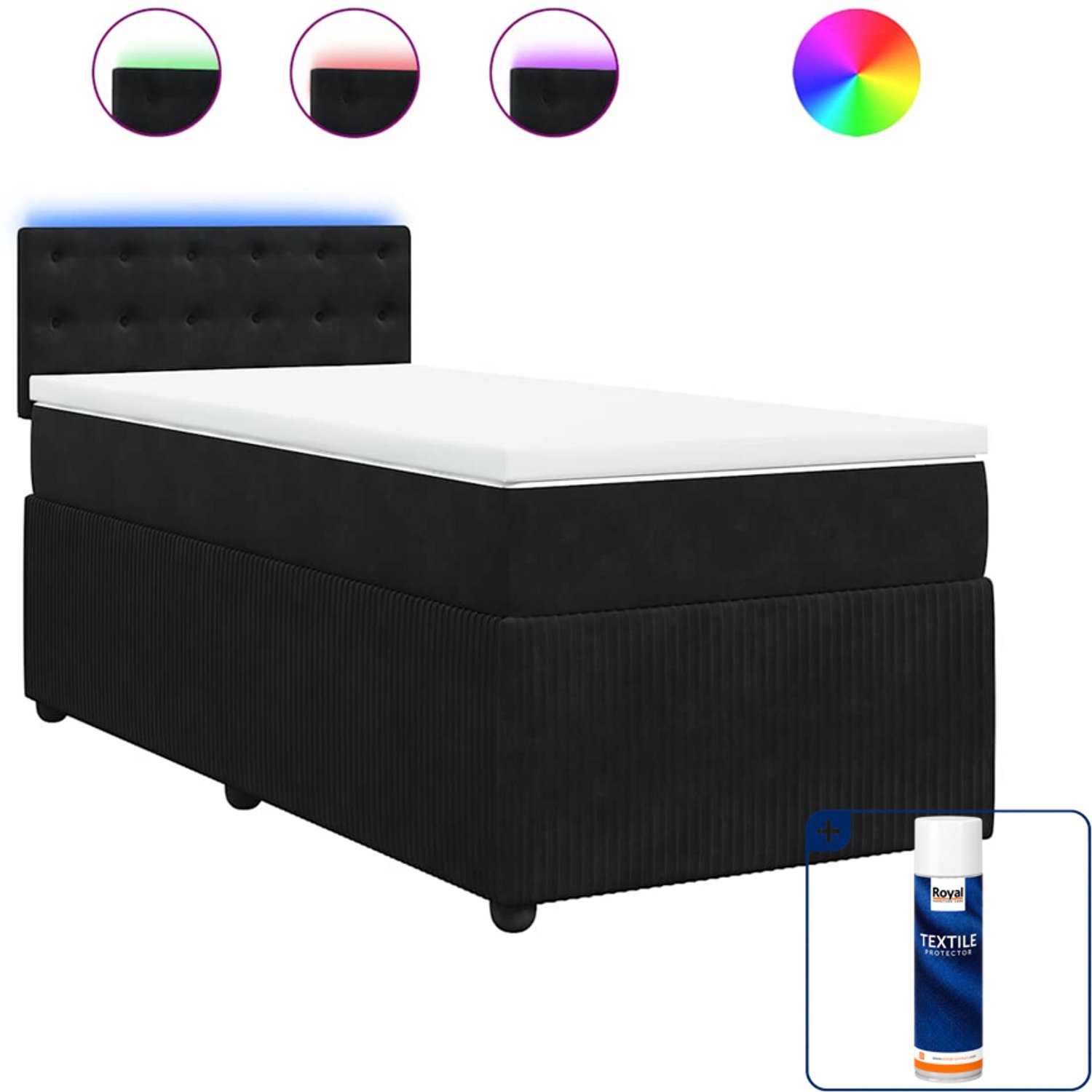 vidaXL boxspring met matras - 90 x 200 cm - fluweel - zwart - Inclusief textielbeschermer 500 ml