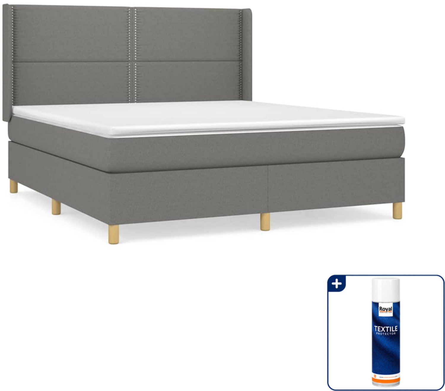 vidaXL boxspring Kingsize - 180 x 200 cm - donkergrijs - Inclusief textielbeschermer 500 ml