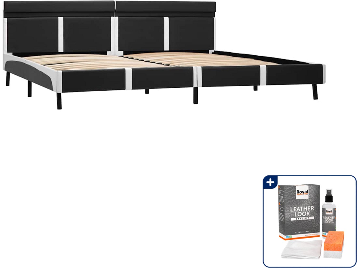 vidaXL bedframe met LED - Kingsize - 180 x 200 cm - grijs - Inclusief onderhoudsset voor kunstleer 150 ml