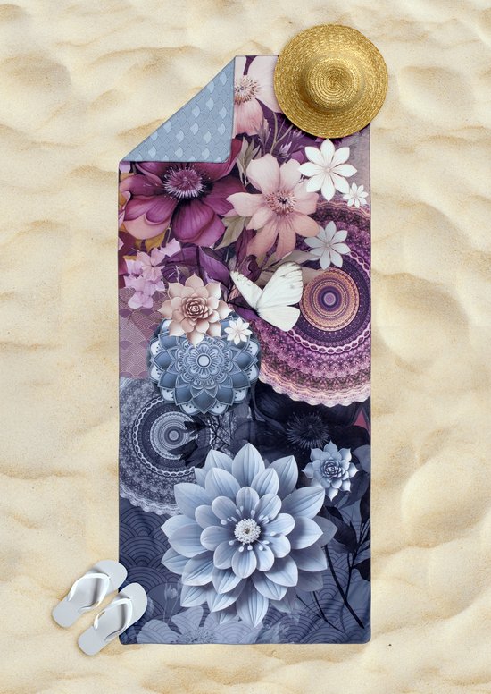 Yoga/Reishanddoek 75x180 cm - Mandala en Bloemen Print - Multi - 1 Persoons - 100% Microvezel - Oeko-Tex Gecertificeerd van Merkloos — afbeelding 2