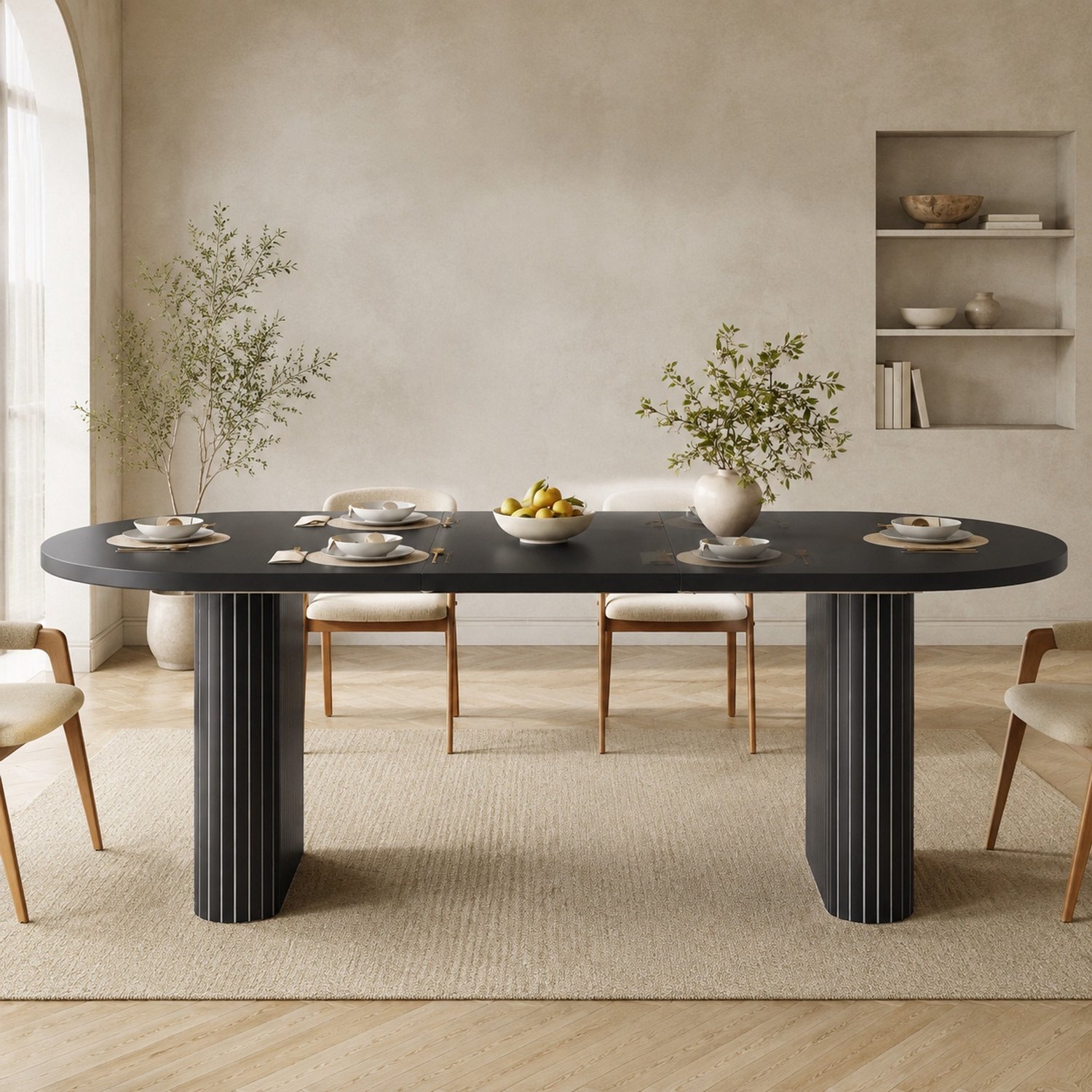 Maisentiel Uitschuifbare ovale eettafel 120-160 x 80 cm - zwart - MDF en metaal