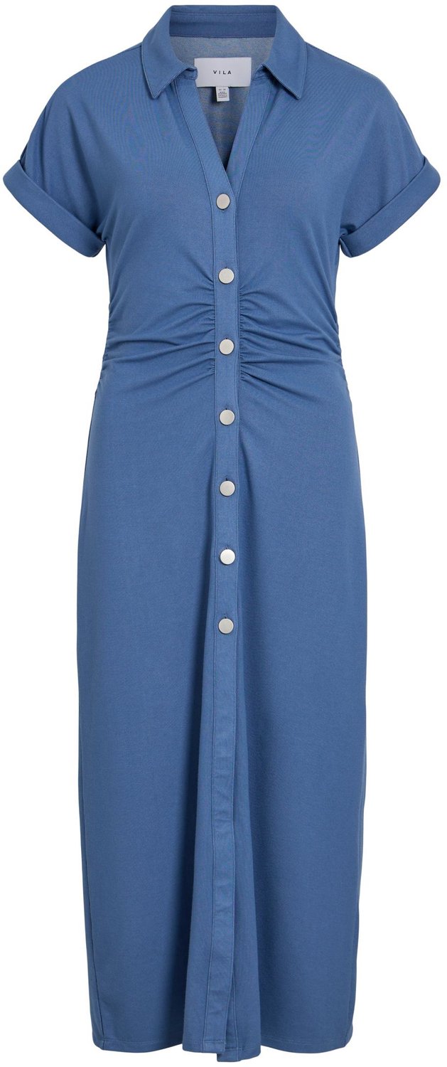 Vila maxi-jurk VICHANIA korte mouwen Medium Blue Denim