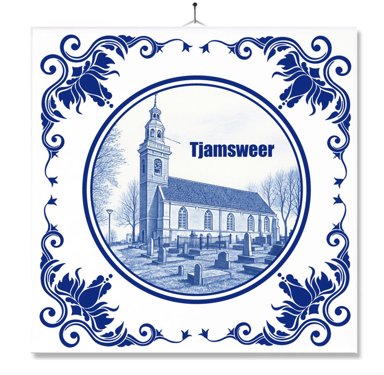 MC Living Tegel Met Opdruk | Tjamsweer | Delft Blauw | Cadeau | Inclusief Geschenkdoos | Standaard | Ophangsysteem Multi-Color