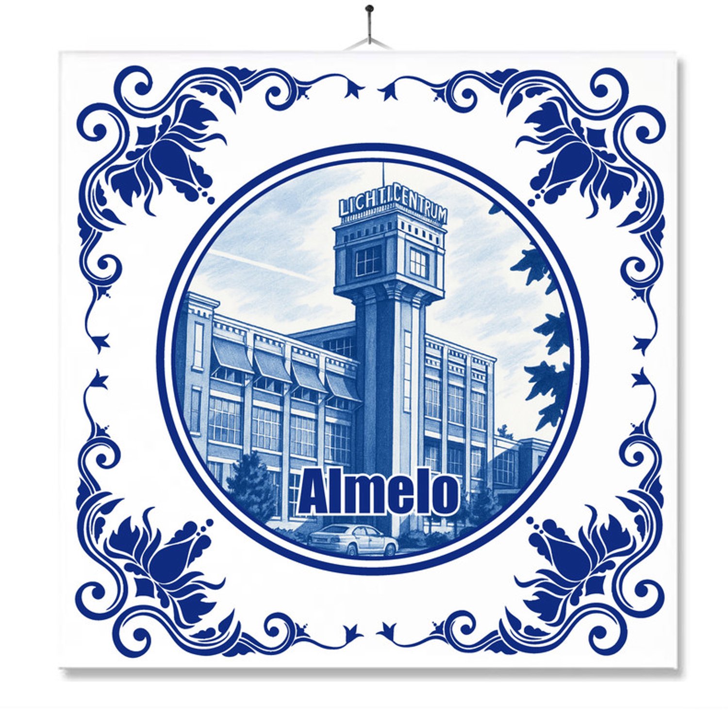 MC Living Tegel Met Opdruk | Almelo | Delft Blauw | Cadeau | Inclusief Geschenkdoos | Standaard | Ophangsysteem
