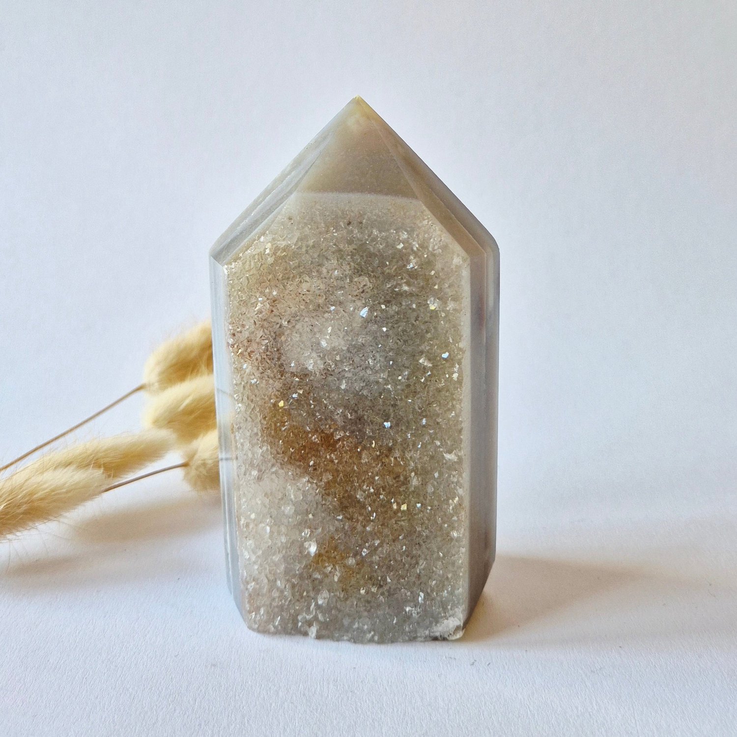 Moonlight Gemstones Druzy Agaat Toren uit Uruguay 447 gram | Natuurlijke Geode Edelsteen Meerkleurig