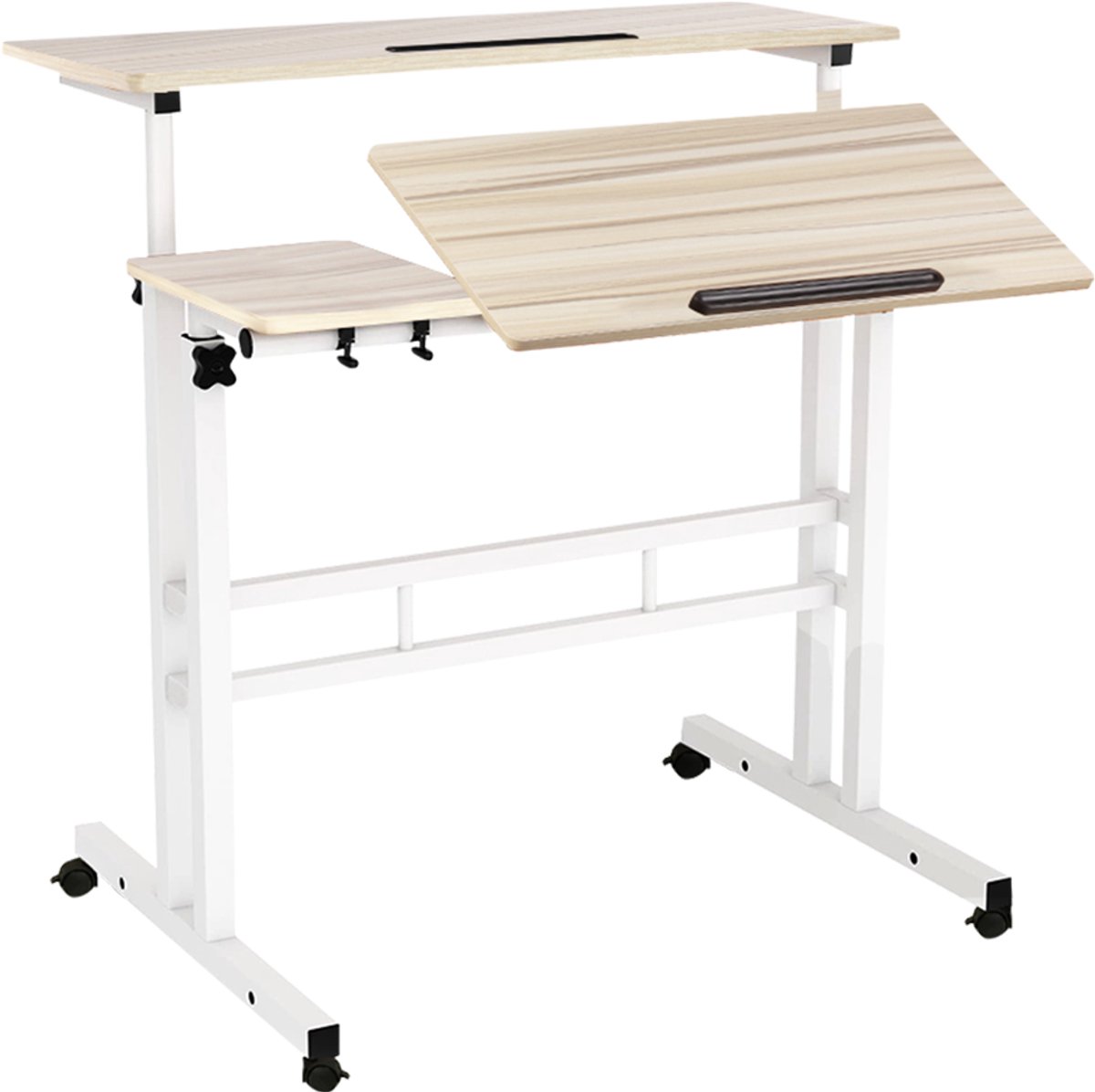 PIPIPOXER Bureau zit sta laptoptafel - Computertafe bureau op wielen - Inklapbaar - hoogte verstelbaar - Verrijdbaar Computerbureau - 80 x 60 x 117 cm- Zwart+Wit