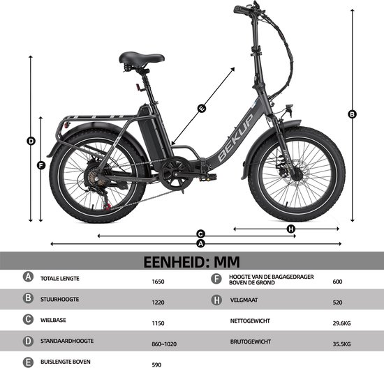 Elektrische Fiets Bekup S3 - 20" Banden - 48V15Ah Accu - 250W -Actieradius Tot 75 Km - Shimano 7 Versnellingen - Mechanische Schijfremmen - Grijs — afbeelding 4