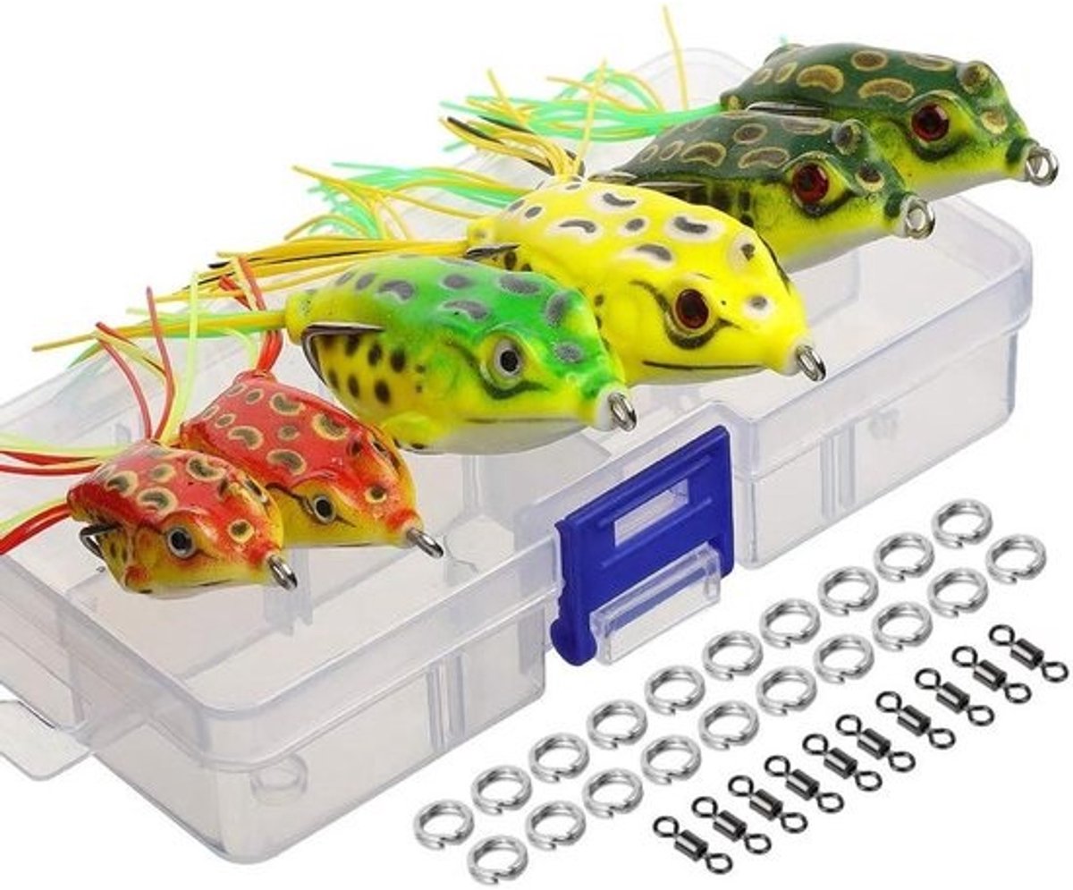 Kikkerkunstaasset - met tacklebox voor roofvissen - Meerkleurig - Zacht kunstaas voor snoekforel, musky en meer