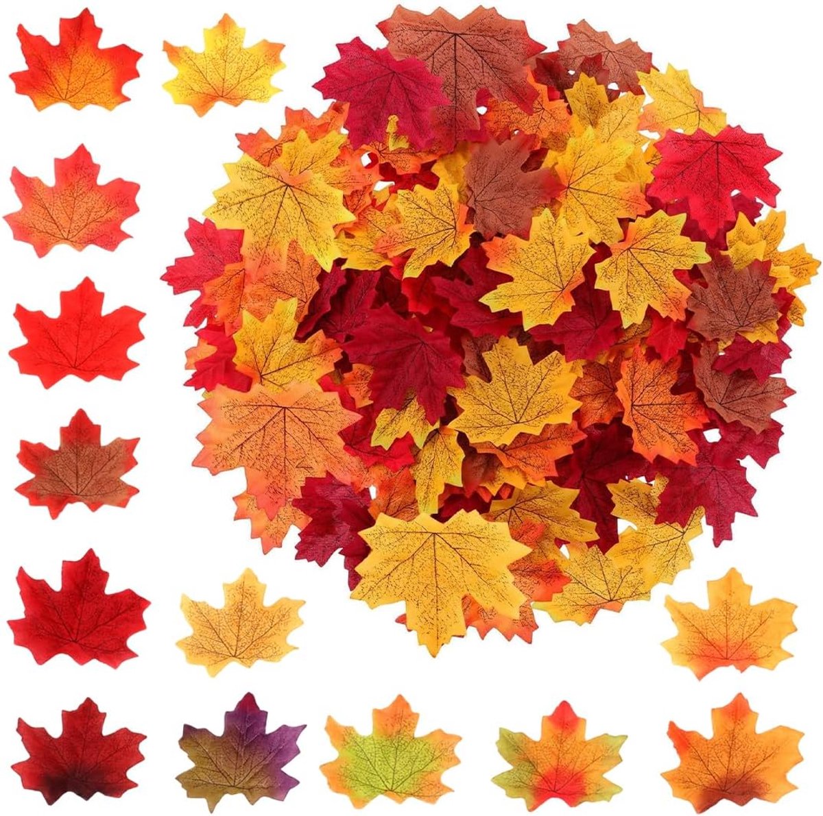 300 stuks herfstbladslinger, gesimuleerd esdoornblad, gemengde kleuren nepbladeren, geschikt voor herfstdecoratie - ShopVlot