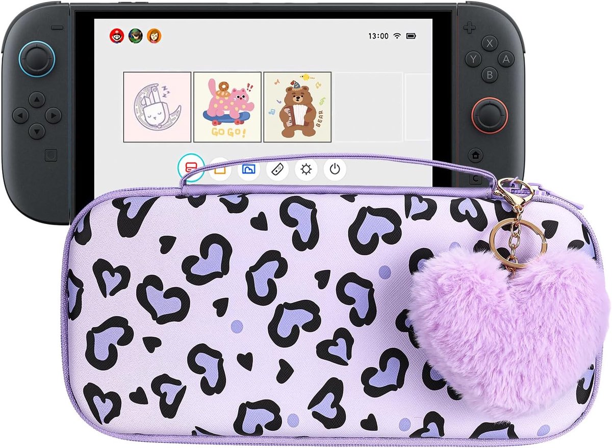 DLseego Carrying Case for Switch 2,Heart Shaped Leopard Hardcase Protective Pouch,Portable Storage Bag Travel Pouch - ShopVlot