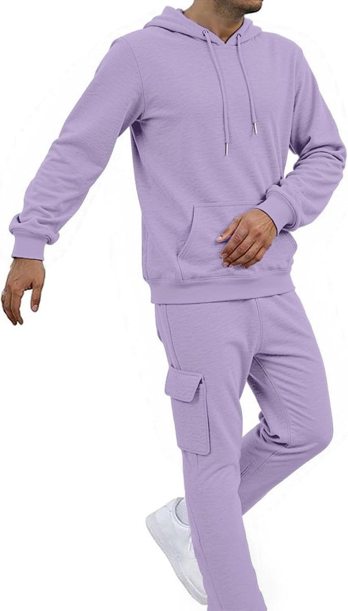Casual Set voor Mannen in Paars, Geschikt voor Lente en Winter, Comfortabele Relaxed Fit voor Dagelijks Gebruik en Activiteiten Buiten