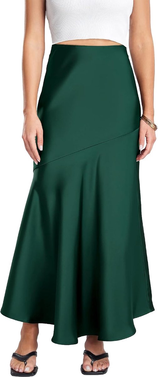 FEOYA Long Spot Skirt for Women High Waist Maxi Skirt Drawstring Flowing Elegant Silk Satin Skirt Party Cocktail Midi - ShopVlot