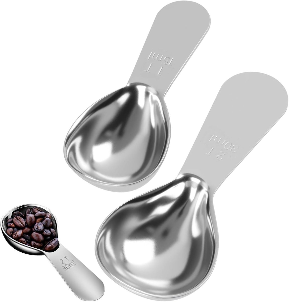 Set van 2 RVS Maatlepels (15 ml en 30 ml) - Vaatwasserbestendig, Duurzaam en Geschikt voor Koffie, Thee en Suiker