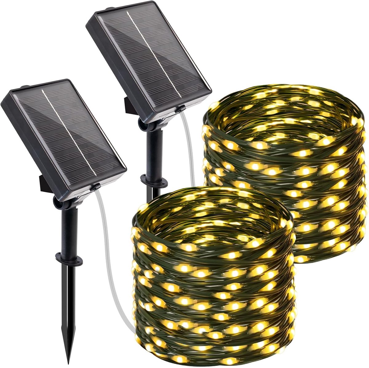SnelShoppen - 2pcs Solar String Lights Buiten met Timer, 10M 100 LED Fairy Lights Tuin Decoratie, Waterdichte Solar Lichtketting IP65, Arm Wit voor Ba