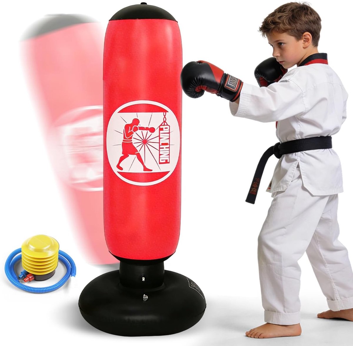 Inflatable Punching Bag voor Kinderen van 6-12 Jaar, 160 cm Hoog, Inclusief Pomp, Ideaal voor Karate en Taekwondo Training