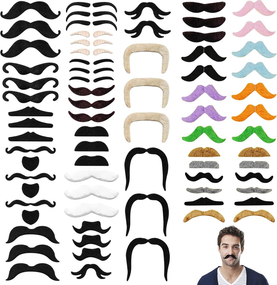 Zelfklevende Snorren Set van 72 Stuks - Ideaal voor Halloween, Feestjes en Verkleedkleding