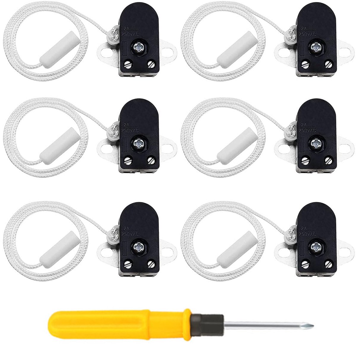 2 Amp Pull Cord Switch, ON/OFF 2 Holes 2A 250V Side Action Shower Mini Recessed for Bathroom Toilet Ceiling Fan Wall - ShopVlot
