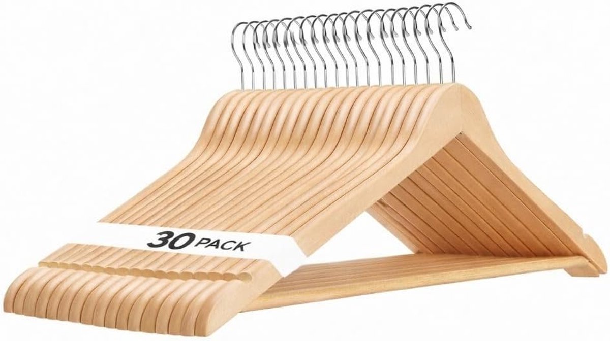 USTECH Wood Look Bioplastic Eco-friendly Suit Hanger, Spliter-free, Curved Design, Toothed Shoulders, Swivel Hook - ShopVlot
