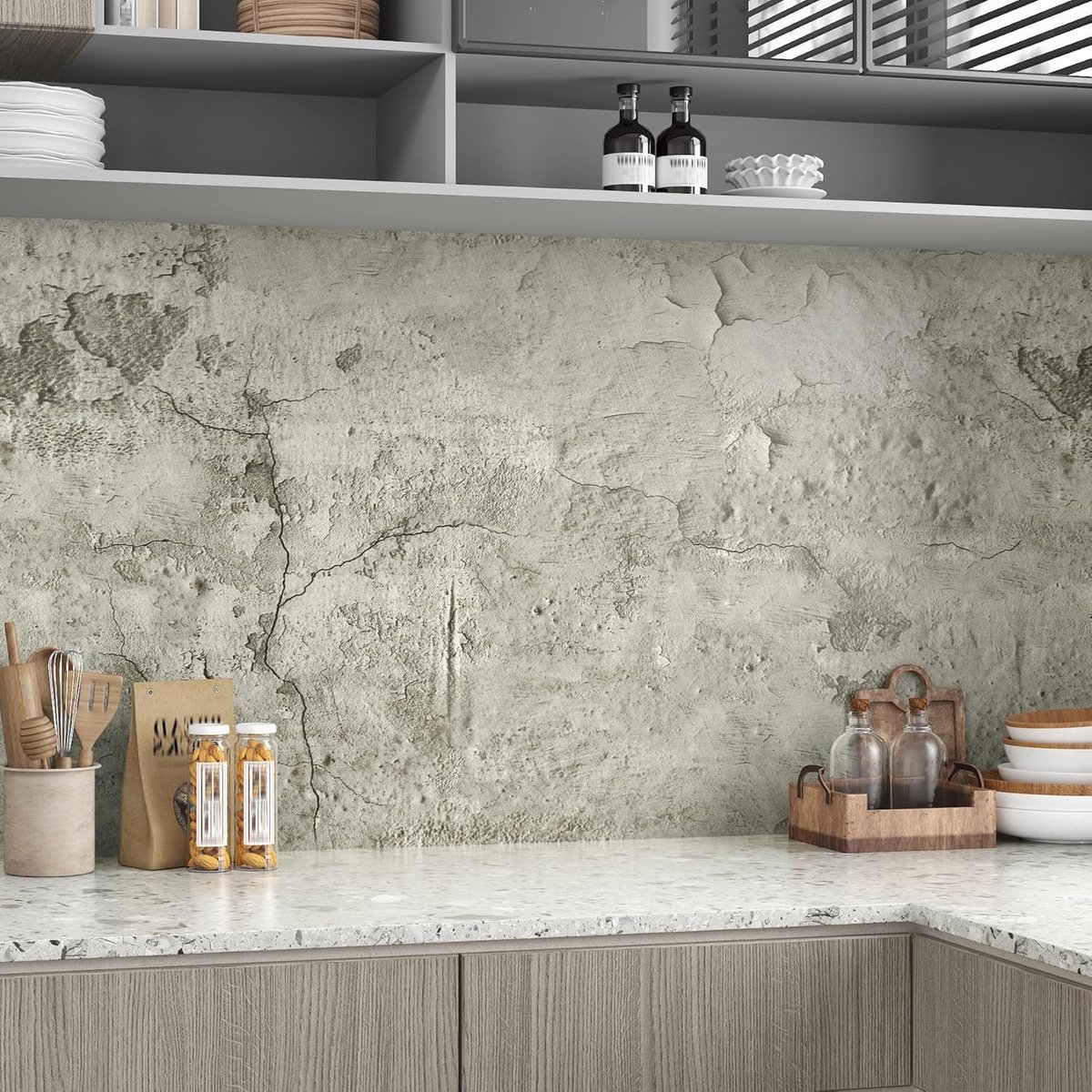 Wallpaper gray concrete look foil retro wallpaper bedroom - ShopVlot