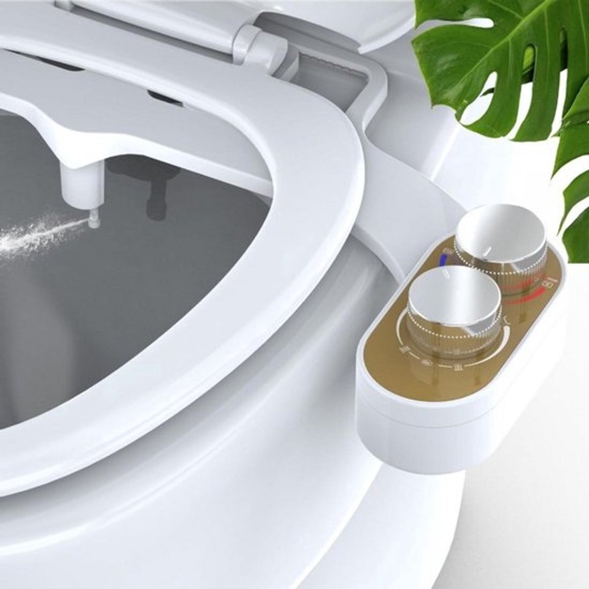 WNHB® zelfreinigend bidetopzetstuk voor toilet - Dubbele sproeiers met instelbare waterdruk - Warm water - Hygiënisch wc-opzetstuk - Zonder elektriciteit