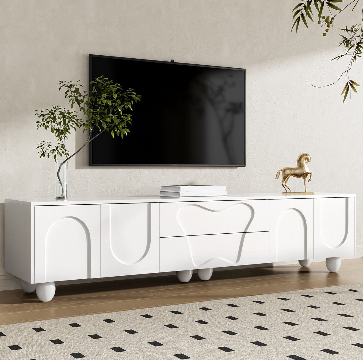 WUVRIE TV-meubel 180x40x42 cm - Lades en gesloten opbergruimte - Wit
