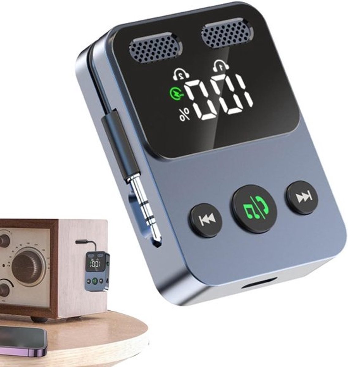 Draadloze audioadapter - Zender en ontvanger - Muziek streamen - 2-in-1-functie - Bereik van 10 meter - Grijs