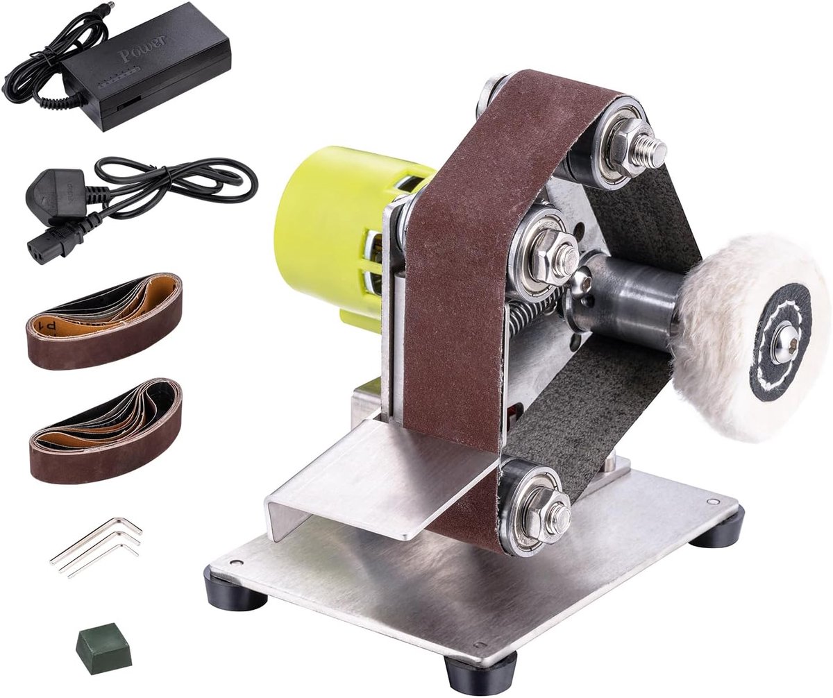 TOPWAY Mini Electric Belt Sander, Multifunctional Belt Sander with 7 Adjustable Speeds and 20 Pieces 330 x 30 mm Tyres - ShopVlot