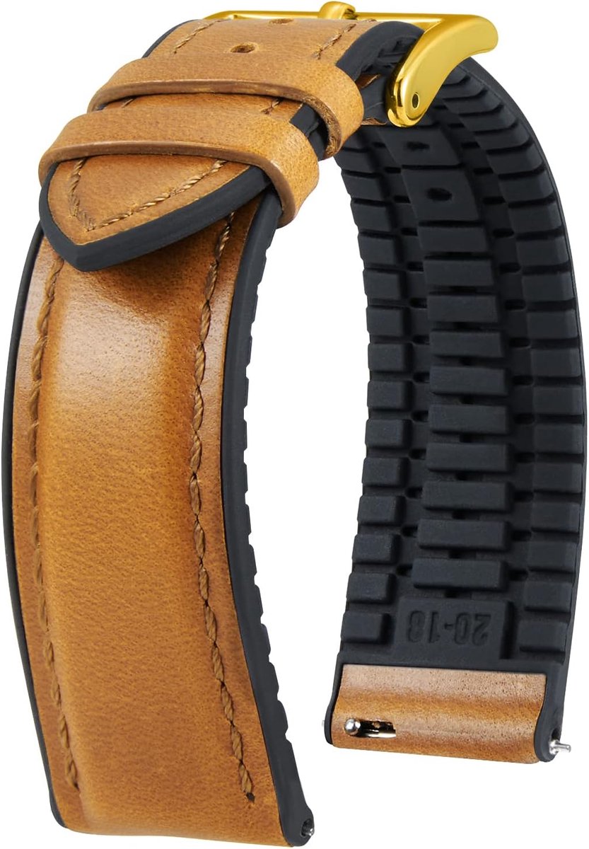 BINLUN Leather Watchband 14mm 16mm 18mm 19mm 20mm 21mm 22mm Oil Wax Leather and Silicone Hybrid Replacement Watchband - ShopVlot