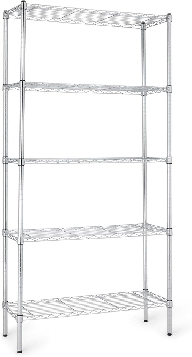 SnelShoppen - Smalle Opbergeenheid Stellingkast met 5 Verstelbare Planken, Chroom, Hoogte 182,8 cm, Draagkracht 680 kg - Ideaal voor Keuken, Garage, K