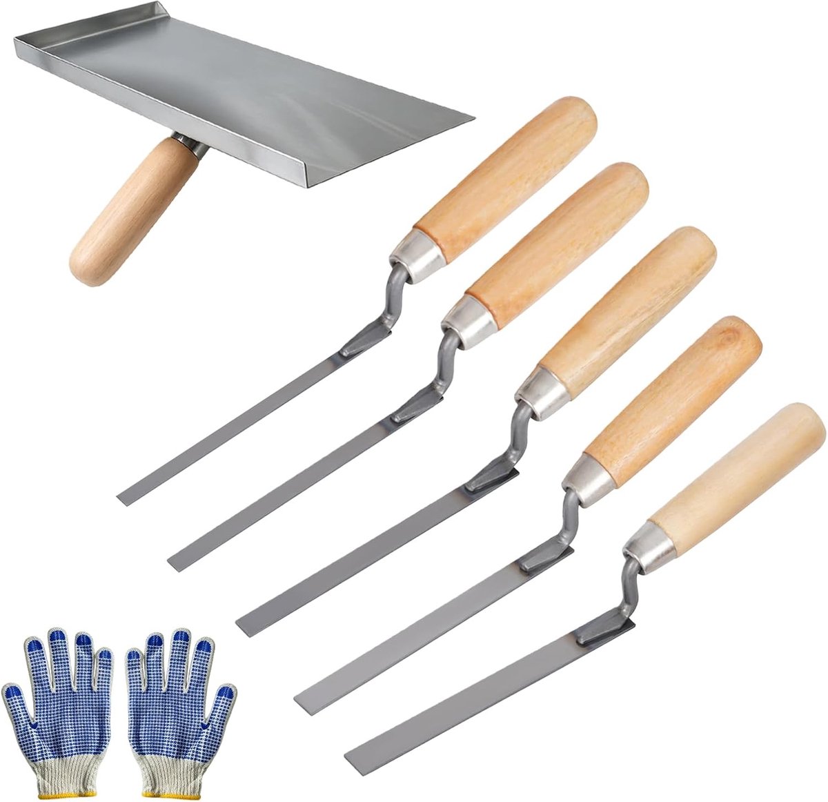 7-delige voegentroffel, roestvrij, 6/8/10/12/14 mm, voegentroffelset met houten handvat, voegenijzer met handschoenen - ShopVlot