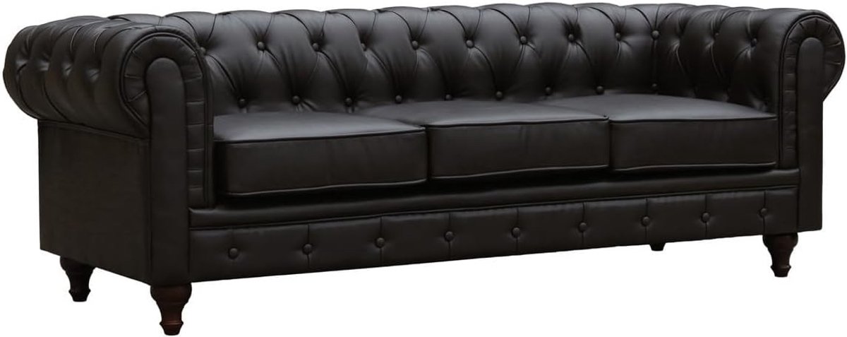 Chesterfield vaste bank 3-zits - 204 cm breed, 56 cm diep, 56 cm hoog