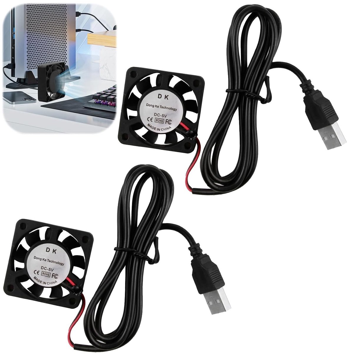 2 Stuks Mini Koelventilator 40 x 40 x 10 mm DC 5 V USB - Stille Brushless Ventilator met Draad en Sleeve Lager voor Efficiënte Koeling